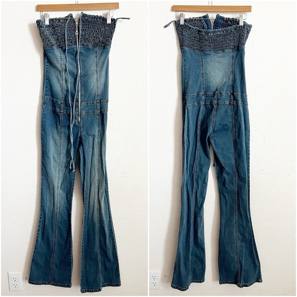 Vintage Y2K Jennifer Lopez Smocked Denim Jumpsuit - Picture 1 of 8